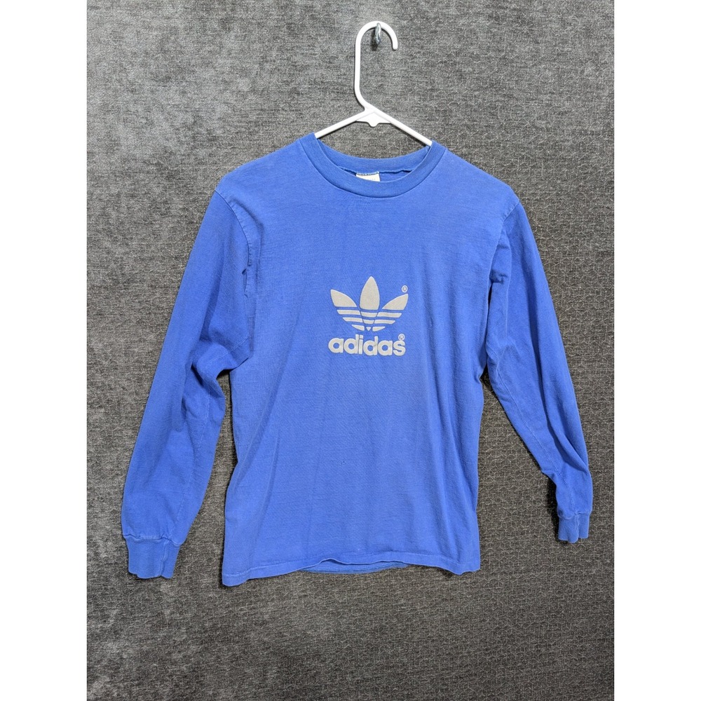 Vintage Adidas Trefoil Long Sleeve T-Shirt Blue Made in USA Mens Medium 2134